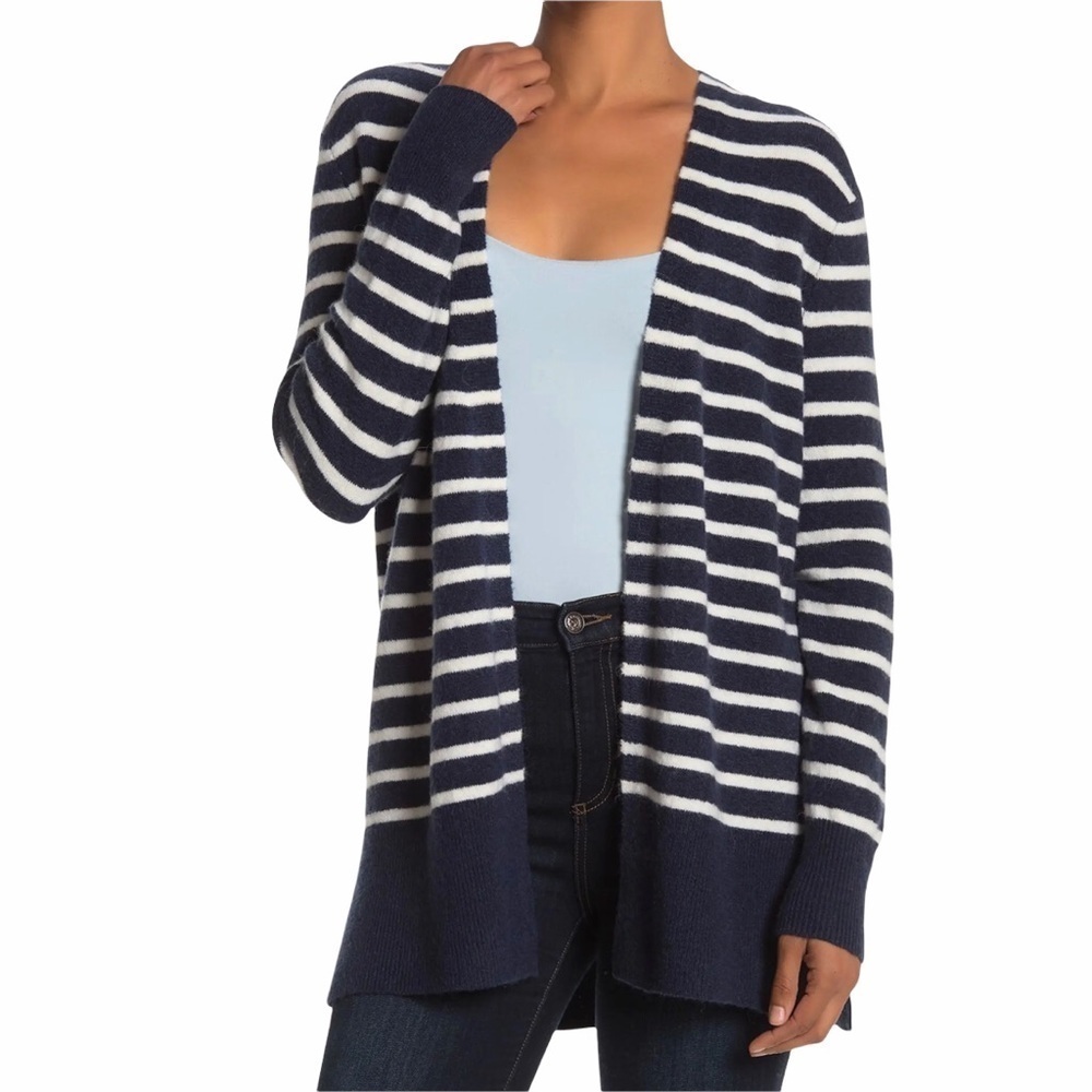 Madewell Cozy Walker Striped Cardigan Open Front Navy Blue White Size XS M0706